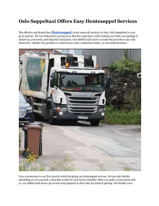 Oslo Søppeltaxi Offers Easy Hentesøppel Services