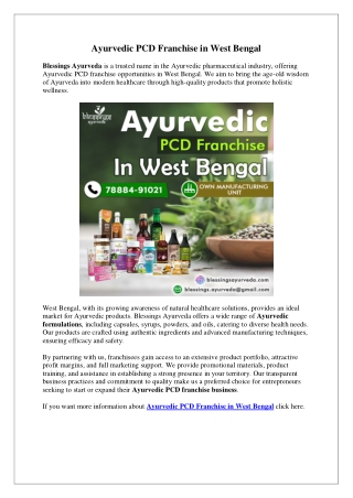 Ayurvedic PCD Franchise in West Bengal