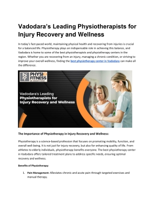 Vadodara’s Leading Physiotherapists for Injury Recovery and Wellness