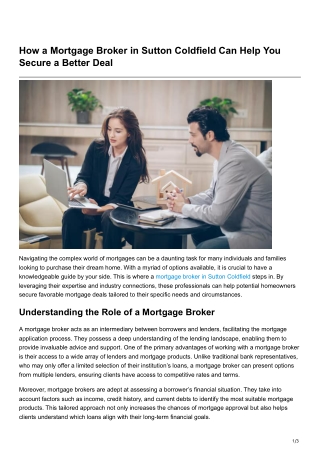How a Mortgage Broker in Sutton Coldfield Can Help You Secure a BetterDeal