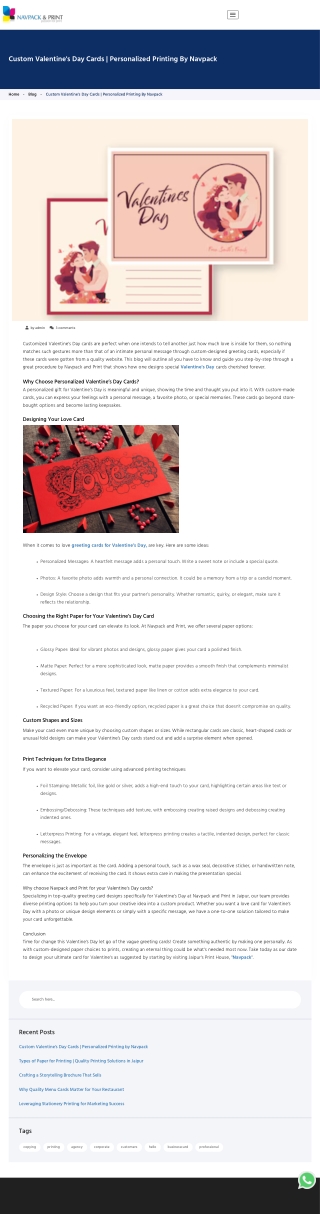 Custom Valentine's Day Cards | Personalized Printing by Navpack