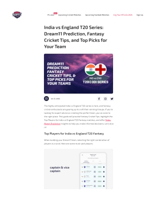 Dream11 Predictions for India vs England T20 Series