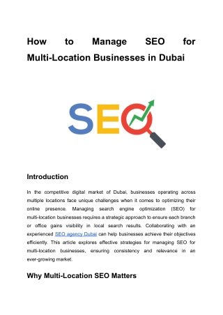 How to Manage SEO for Multi-Location Businesses in Dubai