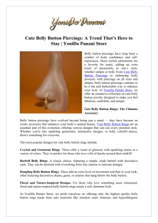 Shop Cute Belly Button Piercings - Yonida Punani