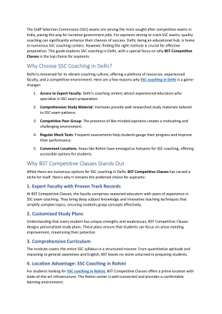 A Comprehensive Guide to SSC Coaching in Delhi - BST Competitive Classes