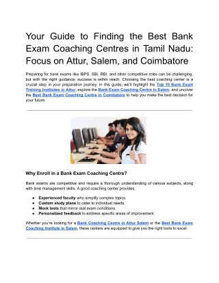 Top Bank Exam Coaching In Attur