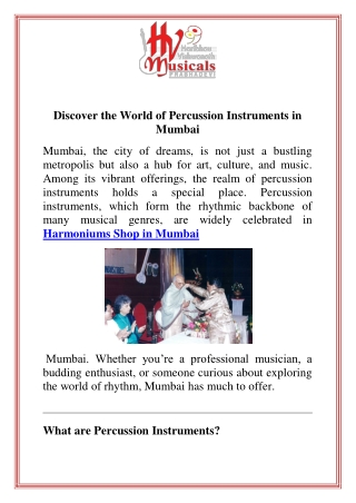 Discover the World of Percussion Instruments in Mumbai