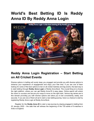World's Best Betting ID Is Reddy Anna ID By Reddy Anna Login