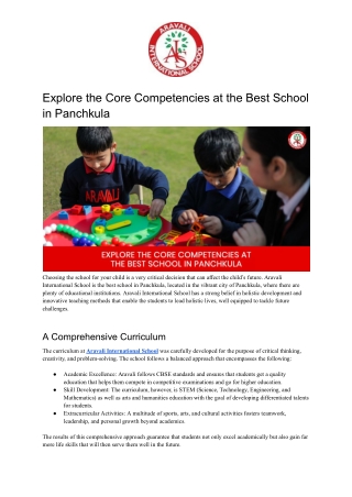 Explore the Core Competencies at the Best School in Panchkula