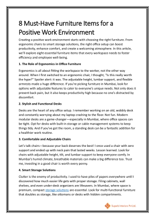 8 Must Have Furniture Items for a Positive Work Environment