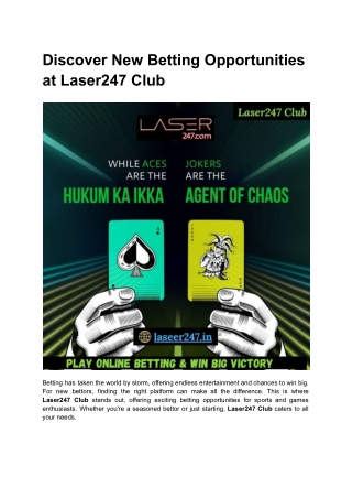 Discover New Betting Opportunities at Laser247 Club