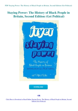 PDF Staying Power The History of Black People in Britain  Second Edition (Get Political)