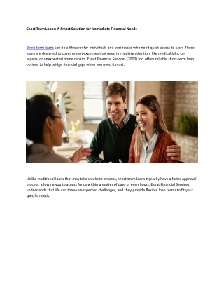 Short Term Loans. A Smart Solution for Immediate Financial Needs