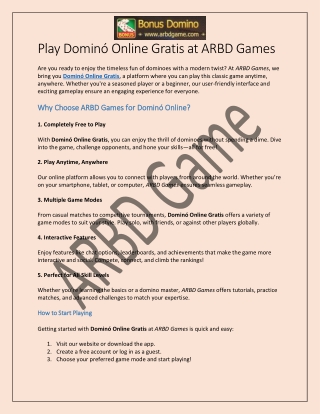 Play Dominó Online Gratis at ARBD Games
