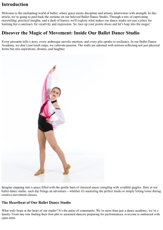 Discover the Magic of Movement: Inside Our Ballet Dance Studio
