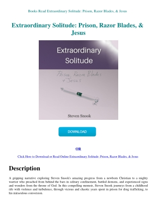 Books Read Extraordinary Solitude Prison  Razor Blades  & Jesus