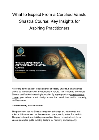 Certified Vaastu Shastra Course: Key Insights for Aspiring Practitioners