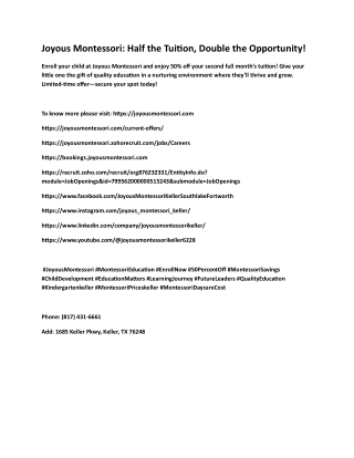 Joyous Montessori: Half the Tuition, Double the Opportunity!
