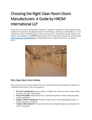 Choosing the Right Clean Room Doors Manufacturers: A Guide by HIKOM Internationa