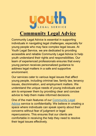 Community Legal Advice: Empowering Youth to Navigate Legal Challenges with Exper