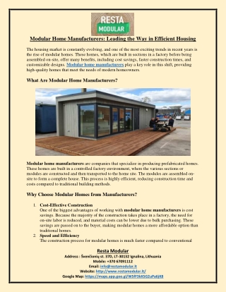 Modular Home Manufacturers Leading the Way in Efficient Housing