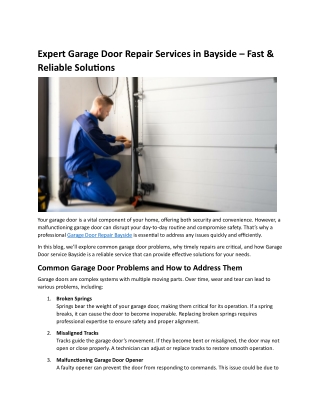 Expert Garage Door Repair Services in Bayside – Fast & Reliable Solutions