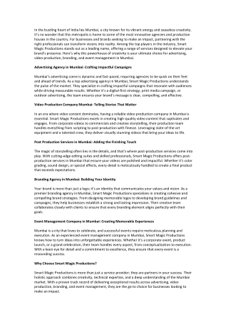 Leading Advertising Agency in Mumbai | Smart Magic Productions