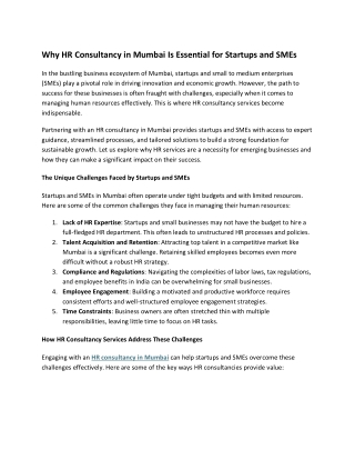 Why HR Consultancy in Mumbai Is Essential for Startups and SMEs