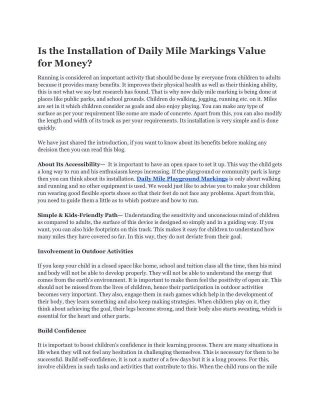 Is the Installation of Daily Mile Markings Value for Money
