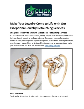Make Your Jewelry Come to Life with Our                                           Exceptional Jewelry Retouching Service