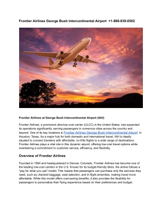 Frontier Airlines George Bush Intercontinental Airport   1-888-839-0502