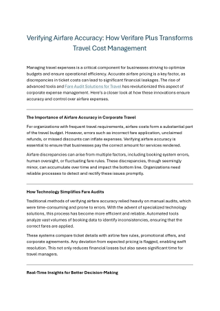 Verifying Airfare Accuracy How Verifare Plus Transforms Travel Cost Management