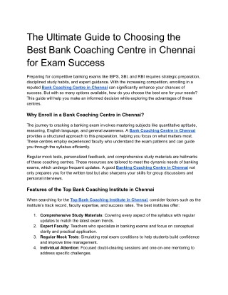 The Ultimate Guide to Choosing the Best Bank Coaching Centre in Chennai for Exam