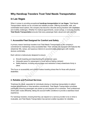 Why Handicap Travelers Trust Total Needs Transportation in Las Vegas