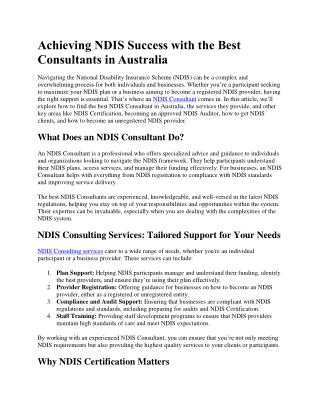 Achieving NDIS Success with the Best Consultants in Australia
