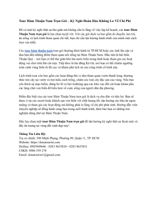 Tour Hàm Thuận Nam Trọn Gói – Kỳ Nghỉ Hoàn Hảo Không Lo Về Chi Phí