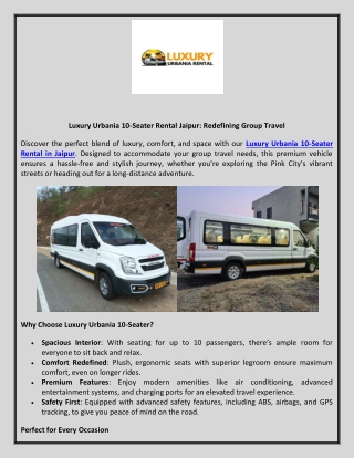 LUXURY URBANIA 10 SEATER Rental Jaipur