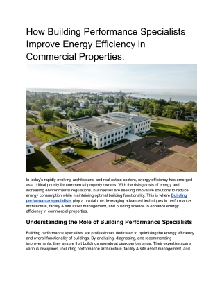 How Building Performance Specialists Improve Energy Efficiency in Commercial Properties