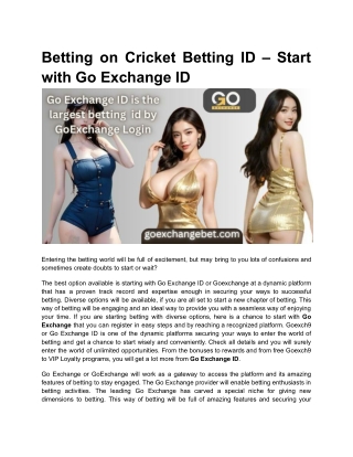 Betting on Cricket Betting ID – Start with Go Exchange ID