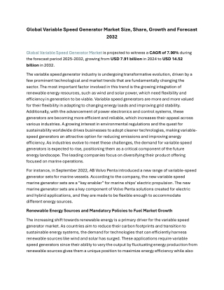 Global Variable Speed Generator Market Size, Share, Growth and Forecast 2032
