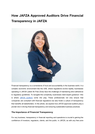 How JAFZA Approved Auditors Drive Financial Transparency in JAFZA