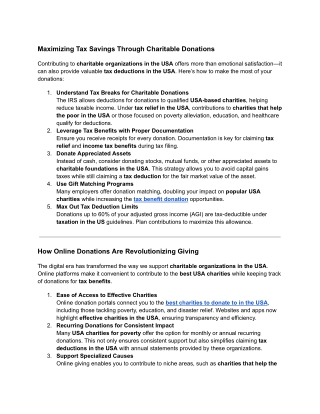 Maximizing Tax Savings Through Charitable Donations