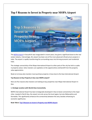 Top 5 Reasons to Invest in Property near MOPA Airport
