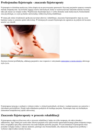 Fizjoterapeuta - Profesjonalna fizjoterapia - rola fizjoterapeuty