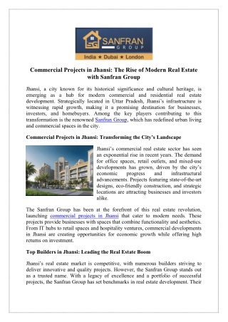 Invest in Commercial Projects in Jhansi - Sanfran Group
