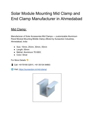 Solar Module Mounting Mid Clamp and End Clamp Manufacturer in Ahmedabad