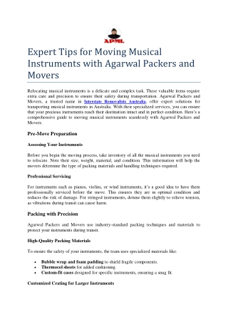 Expert Tips for Moving Musical Instruments with Agarwal Packers and Movers