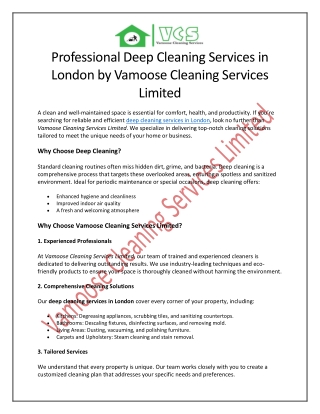 Deep Cleaning Services in London at Vamoose Cleaning Services Limited