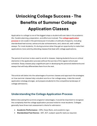 Maximize Your College Admissions Success with Summer Application Classes