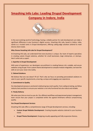 Smashing Info Labs Leading Drupal Development Company in Indore, India
